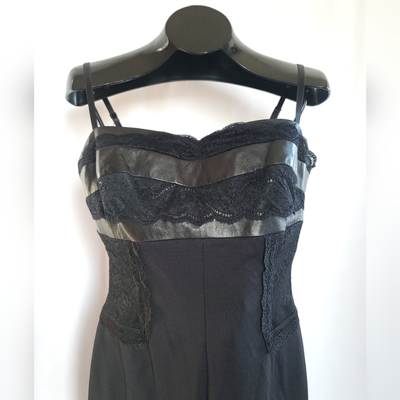 DANIER Leather & Lace Spaghetti Strap Slip Dress Size 8 - Picture 3 of 5